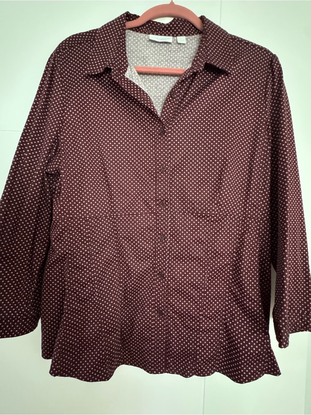 New York & Company Burgundy polka dot Print Button Down Blouse XL